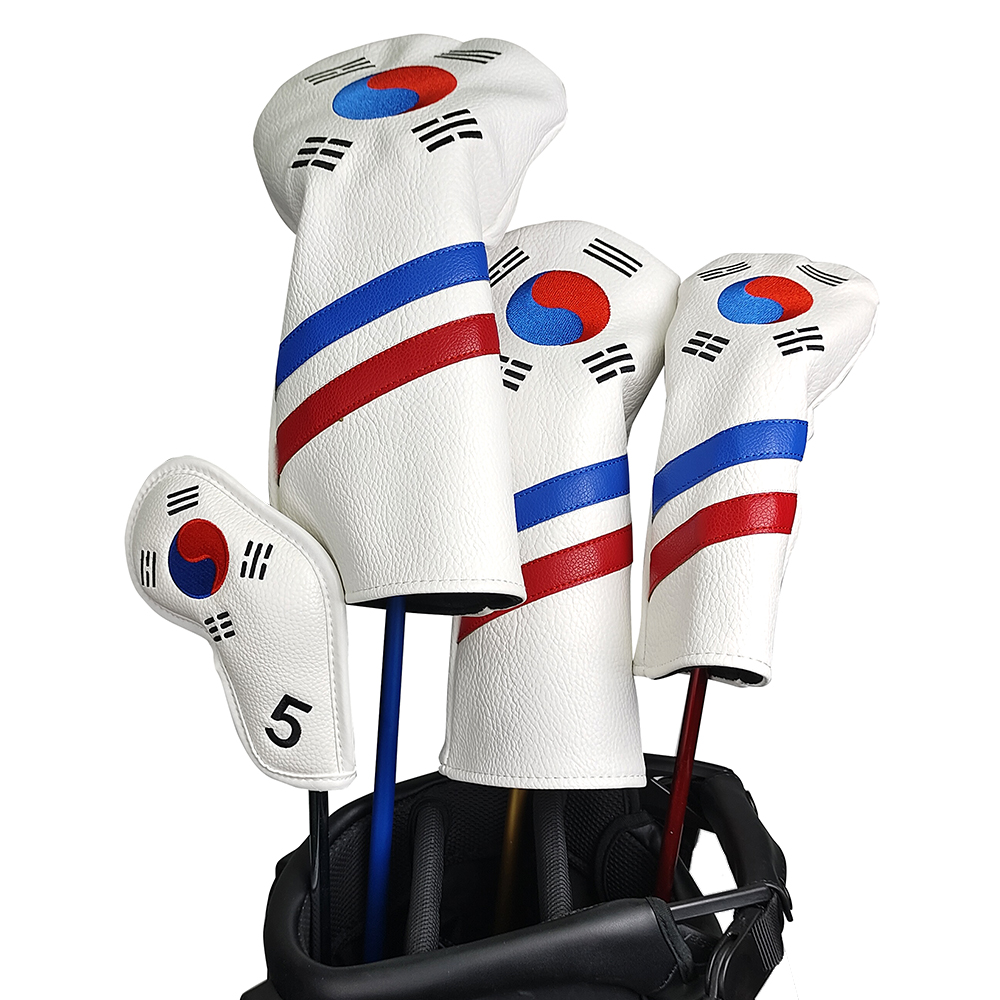 Golf Equipment Rack - ชุดปลอกหุ้มหัวไม้กอล์ฟลายธงชาติเกาหลี - ปลอกหุ้มหัวไม้เหล็ก ไดรเวอร์ แฟร์เวย์ ไฮบริด