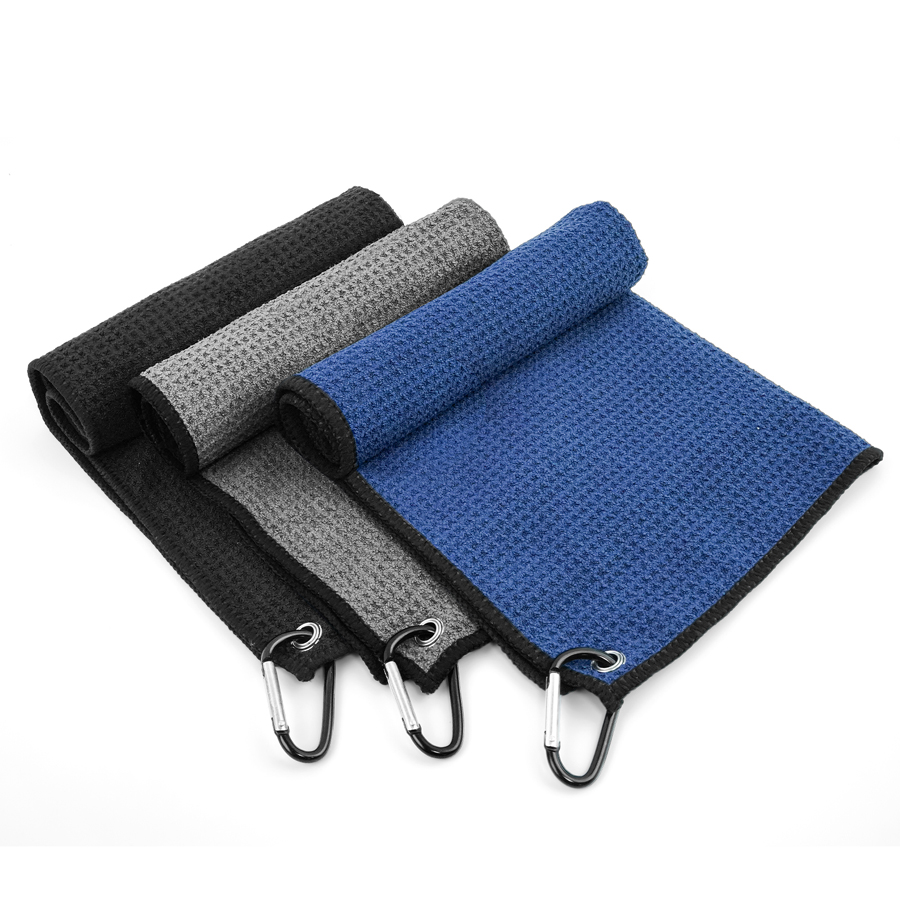 Golf Towel Waffle - ผ้าเช็ดตัวไมโครไฟเบอร์สำหรับกอล์ฟ พร้อมคลิปหนีบแบบคาราไบเนอร์ ผ้าเช็ดทำความสะอาดแบบวาฟเฟิลสำหรับไม้กอล์ฟ ผ้าเช็ดตัวสำหรับออกกำลังกาย ฟิตเนส วิ่ง