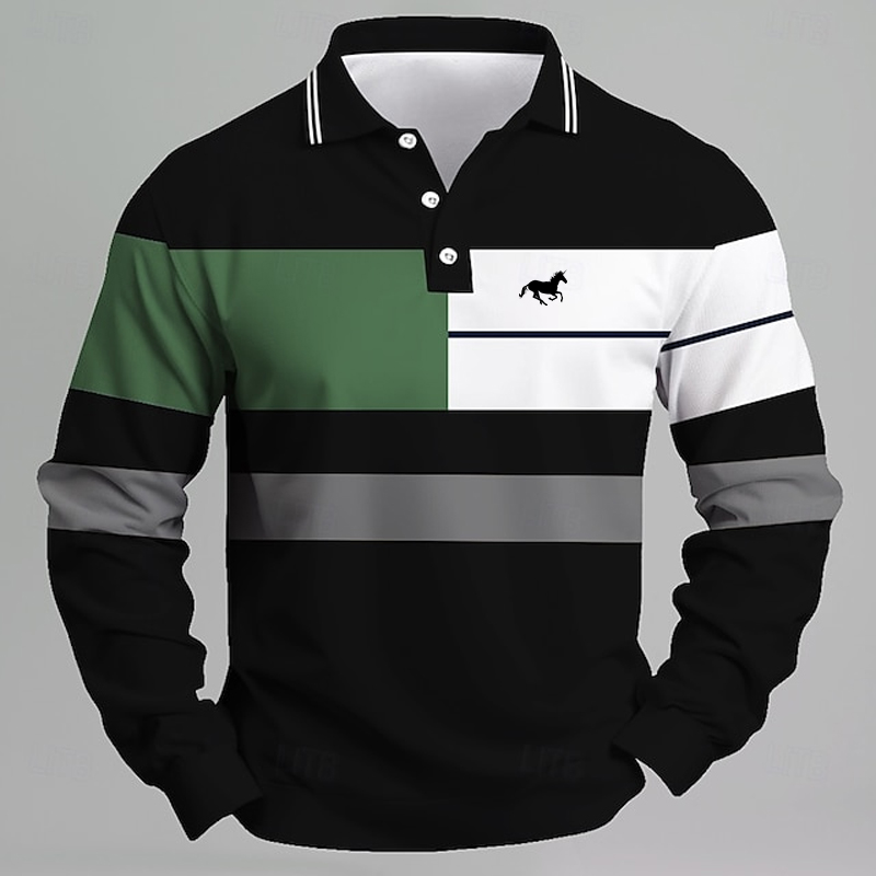 Golf Equipment Rental - เสื้อโปโลลายยูนิคอร์นพิมพ์ลายสำหรับผู้ชาย - เสื้อยืดลำลองแขนยาว ทรงปกติ สวมใส่สบาย เหมาะสำหรับใส่ในชีวิตประจำวันหรือเล่นกอล์ฟ