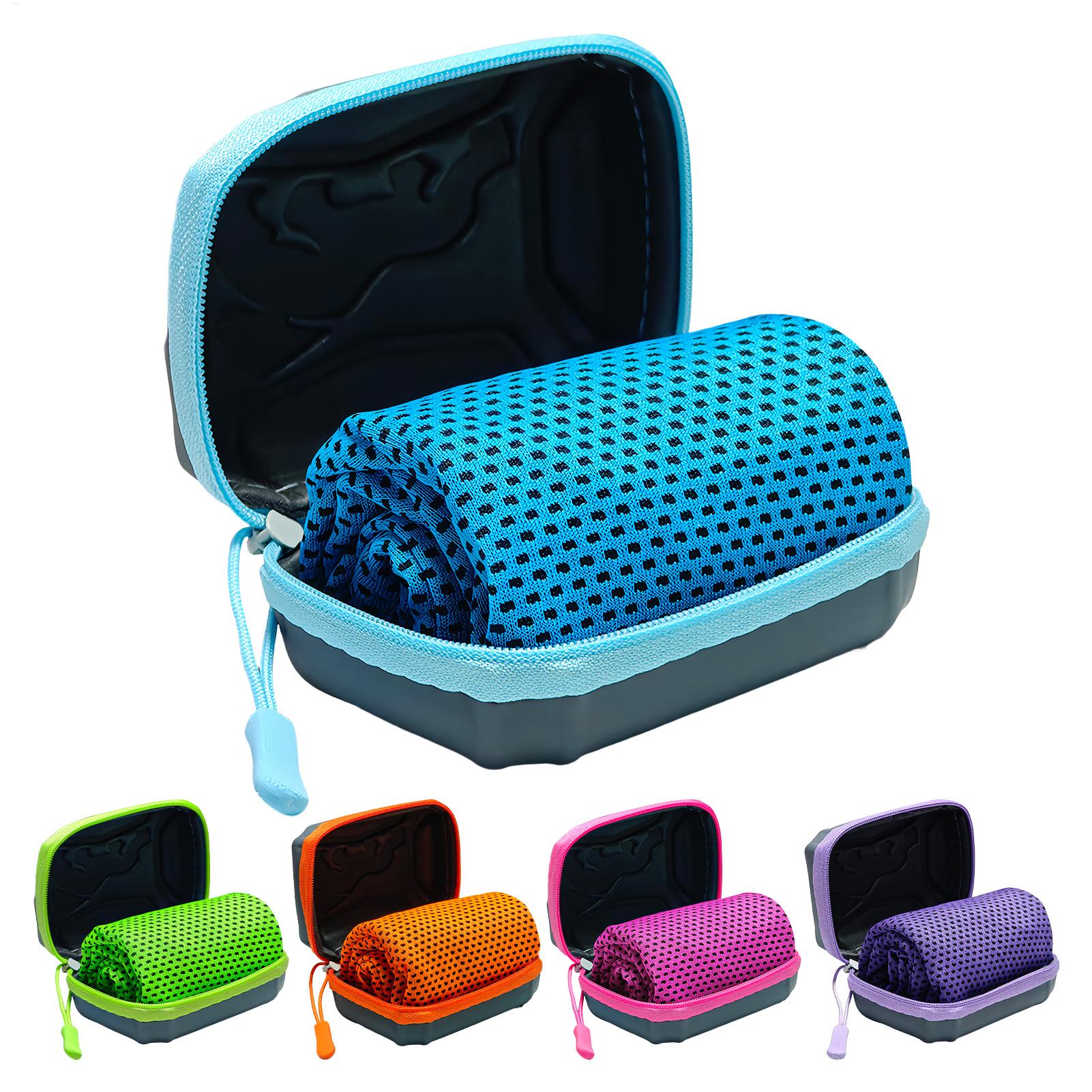 Golf Towel Waffle - ผ้าขนหนูเย็นขนาด 12x31 นิ้ว แห้งเร็ว สำหรับพันคอเล่นกีฬา พร้อมกล่องเก็บ